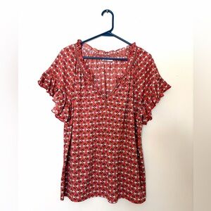 Max Studio Scarlet Floral Ruffle Blouse